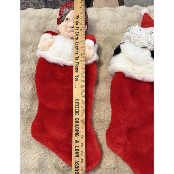 Pair 27” Plush Santa & Mrs Claus Christmas Stockings – Stuffed Doll Heads - Picture 2 of 5